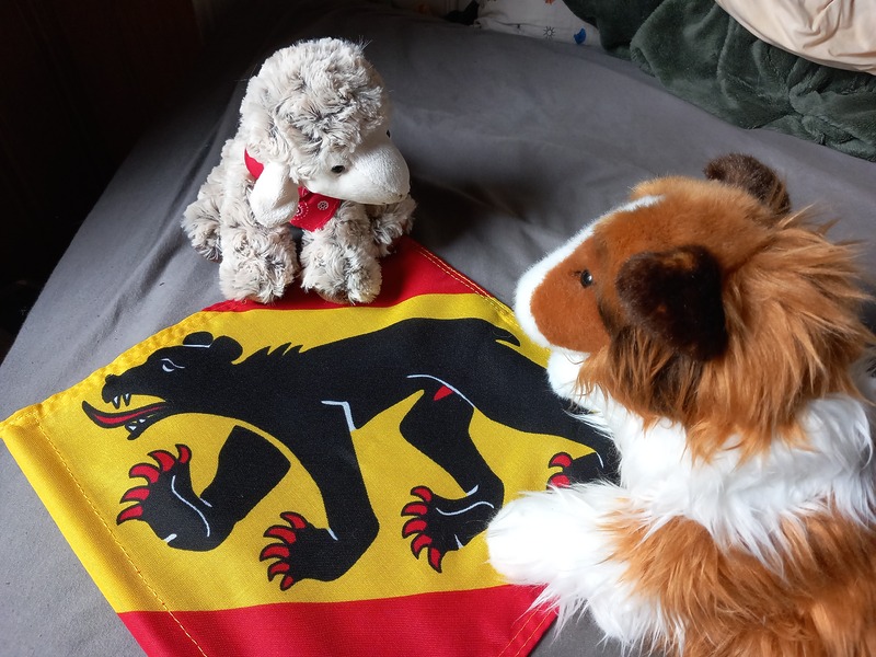 Berner Flagge mit Schäfchen und Plüsch-Collie